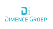 Het logo van Dimence Groep in blauw