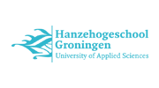 Het logo van Hanzehogeschool Groningen in blauw