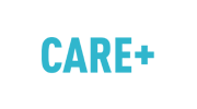 Het logo van Care Plus in Roggel in blauw